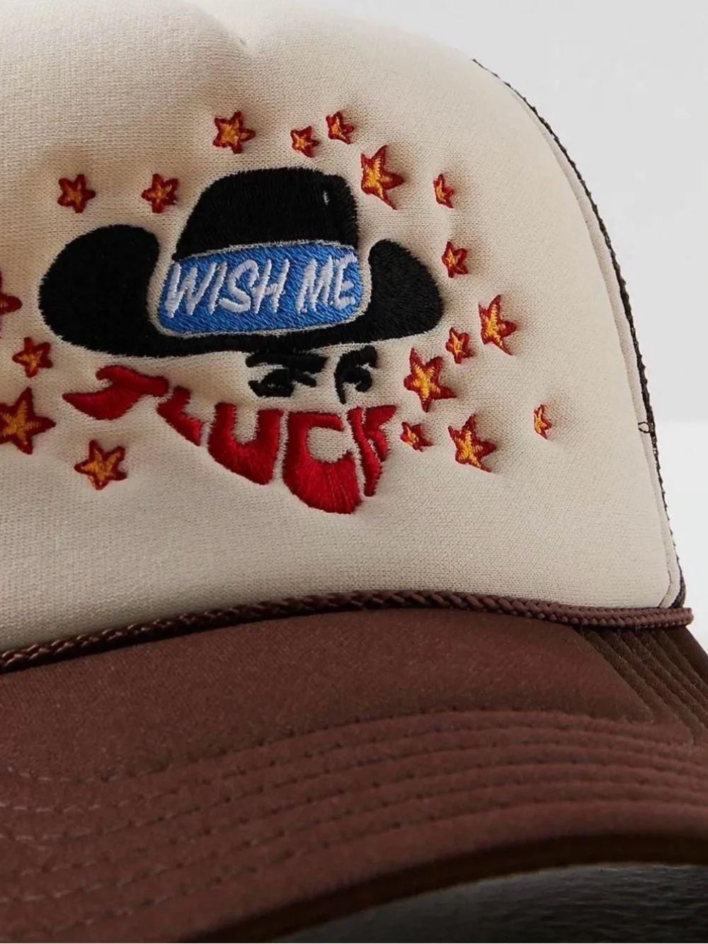 Wish Me Luck embroidered trucker hat